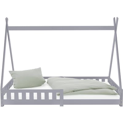 Kinderbed Tipi 90x200 cm lichtgrijs gemaakt van dennenhout incl. matras H-10cm uitvalbescherming en lattenbodem ML-Design