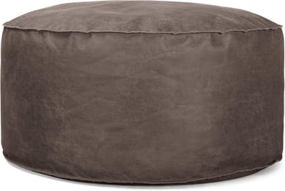 Ronde Poef Lederlook Vintage Grijs - Stijlvolle Zitelement en Voetenbank