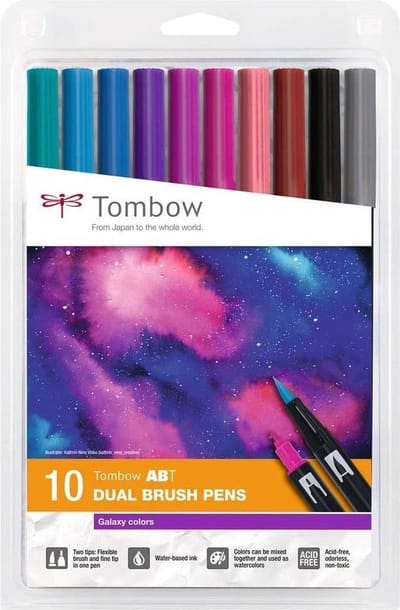 American Tombow ABT - twin-tip brush pen - assorted galaxy colors (pack of 10)