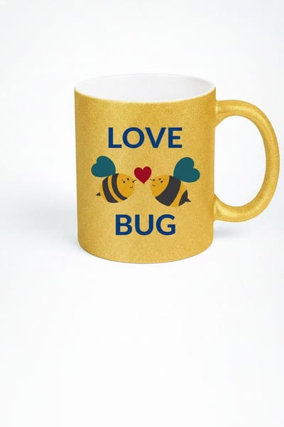 Gouden Glitter Love Bug Mok met Liefdes Bijen & Hartjes | Romantisch Valentijn Cadeau
