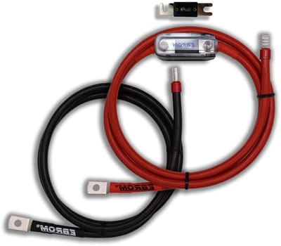 EBROM Laadregelaar, aansluitkabel, accukabel rood + zwart, 50 mm², kabelschoenen M6/M8/M10 en adereindhuls tegenoverliggend, ANL-zekering, selectie: 50 mm², 60 cm, M8 schoen + 150 ampère zekering