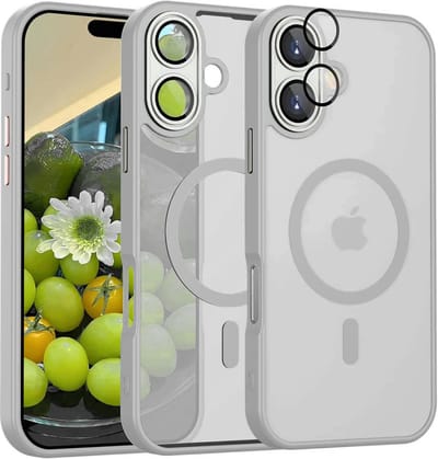 Casemania Hoesje Geschikt voor Apple iPhone 16 Plus - Grijs - Matte Armor Back Cover met Camera Bescherming - Geschikt voor MagSafe