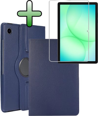 Hoesje Geschikt voor Samsung Galaxy Tab A11 Plus / A9 Plus - Met Screenprotector - 360 Graden Draaibare Hard Cover Case - Tablet Hoes Draaibaar - Donkerblauw