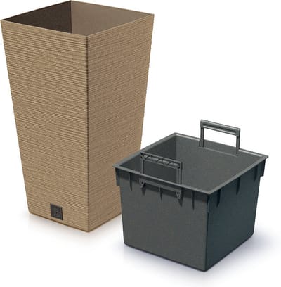Prosperplast Plantenpot - buiten - kunststof - lichtbruin - Eco wood look - D20xH38 cm - bloempot