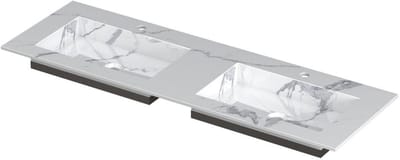 INK Post Wastafel Keramische Slab Envelop Bak Dubbel 2 Kraangaten - 1400x450x10 mm - Statuario Glans