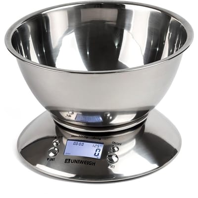 Digitale keukenweegschaal Hoge nauwkeurigheid 11lb / 5kg voedselweegschaal met verwijderbare kom kamertemperatuur, alarmtimer roestvrijstalen weegschaal 5Kg