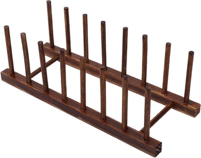 Houten Afwasrek met 8 Kolommen, Organiser voor Borden en Potdeksels, Ideaal voor Bekers en Snijplanken