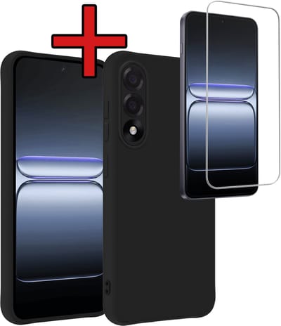 Hoesje - Met Screenprotector - Geschikt voor OnePlus Nord 5 - Sterk & Shockproof - Telefoon Hoes - Back Cover - Siliconen Case - Telefoonhoes - Zwart