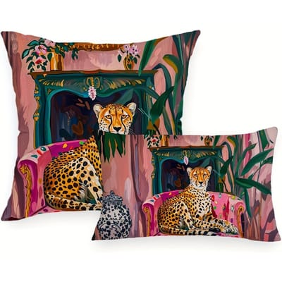 VIKAMA Luipaardprint Botanische Kussenhoes Machinewasbaar Geschikt voor Slaapkamer, Woonkamer, Studeerkamer Home Decor 50x50cm