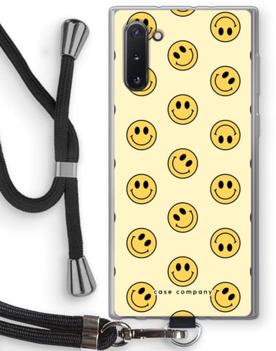 Hoesje met koord geschikt voor Samsung Galaxy Note 10 hoesje met Koord - Smiley N°2 - Telefoonhoesje met Zwart Koord - Bescherming aan alle Kanten en Over de Schermrand