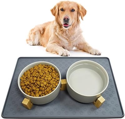 Dubbele keramische hondenvoer- en waterbak met bamboestandaard voor middelgrote honden - Antislip en stevig ontwerp