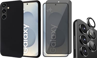Hoesje geschikt voor Samsung Galaxy S25 - Privacy Screenprotector Volledig Dekkend Glas & Camera Protector - Mat Back Case Zwart