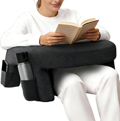 Leeskussen Met Armsteun - Schootkussen Laptoptafel - Comfortabel Lezen Werken - Wasbare Afneembare Hoes - 57x29x53 cm - Donkergrijs