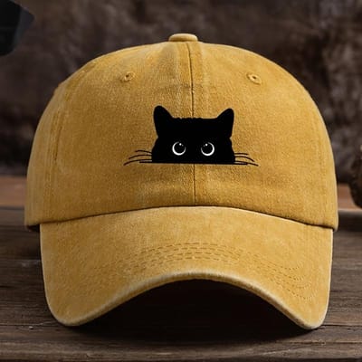 Schattige kattenprint verstelbare honkbalpet voor mannen en vrouwen, casual kleding voor buitenreizen, zonwerende eendenbekpet brown