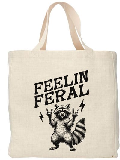 Creasowl® - Feelin Feral tote bag - Boodschappentas 38 x48 cm - Polylinnen- Wasbeer tas - Shopper - Canvas tas - Boodschappen tas - Totebag - Schoudertas - Draagtas - Tas met spreuk