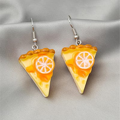 Mode, Simulatie Sinaasappel Mousse Taart Oorbellen, Driehoek Leuk Schattig Hars Gelei Oor Sieraden gray