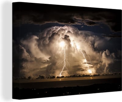 Canvas Schilderij Stormachtige nacht over Byron Bay - 90x60 cm - Wanddecoratie