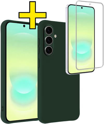 Hoesje - Met Screenprotector - Geschikt voor Samsung Galaxy A37 - Sterk & Shockproof - Back Cover - Siliconen Case - Telefoon Hoes - Telefoonhoesjes - Donkergroen