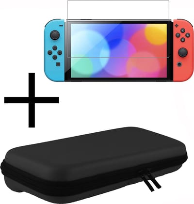 Hoesje Geschikt voor Nintendo Switch Case Hoes Hard Cover Koord Met Screenprotector - Hoes Geschikt voor Nintendo Switch Hoes - Zwart