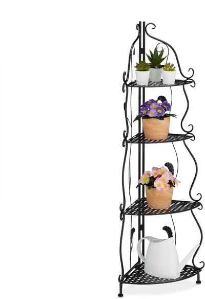 Famanu – Hoek plantenrek van metaal, staand bloemenrek met 4 etages, afmetingen 113 x 30 x 30 cm, vintage look voor binnen