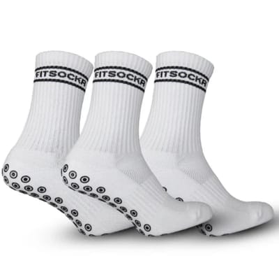 FitSockr Gripsokken Voetbal 3 Paar - Sportsokken - Grip socks - Voetbalsokken - Padel sokken - Antislip Sokken Heren/Dames/Kind - Stripe - Wit - Maat 38-43