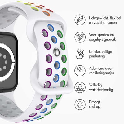 Siliconen Sport⁺ bandje - Geschikt voor Apple Watch 1, 12, 2, 3, 4, 5, 6, 7, 8, 9, 10, 11 (42 mm), SE - 38/40/41 mm - White Rainbow