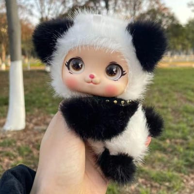 Nouvelle Poupée en Vinyle Panda Kawaii Peluche Animale Moelleuse Décoration de Maison pour Enfants Cadeau d'Anniversaire Compagnon pour Enfants et Adultes Peluche black