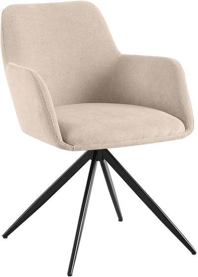CLP Olema Eetkamerstoel - draaibaar - met armleuning - metalen frame - corduroy - ribstof - Ribstof/creme