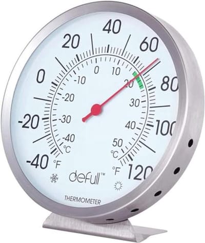 Grote 5 inch wijzerplaat thermometer voor binnen en buiten - batterijvrij en roestvrij staal, -40 °C tot 50 °C
