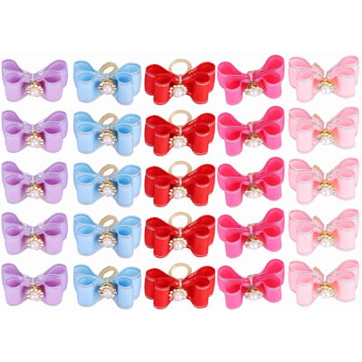 25 pièces/lot Jolis nœuds pour chien de compagnie Nœuds de toilettage Charmants nœuds papillon avec élastiques Chapeaux pour animaux de compagnie red