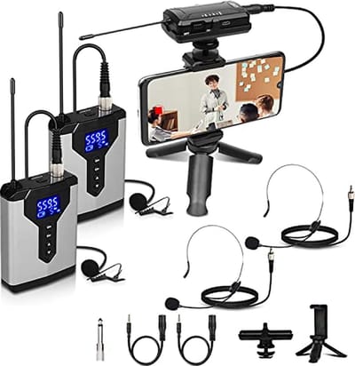 Q7-2 TWEE Microfono lavalier wireless con microfono a risvolto con bodypack ricaricabile e microfono senza fili con ricevitore per fotocamere reflex