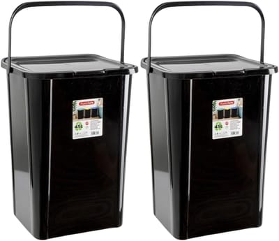 Plasticforte Recycling afvalbak - 2x - zwart - 45 Liter - afsluitbaar - 34 x 40 x 54 cm - kunststof