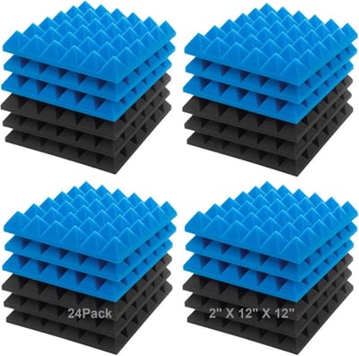 Akoestische Geluidsabsorberende Panelen (24 stuks) - 30x30cm - Blauw & Zwart Schuim voor Geluidsisolatie