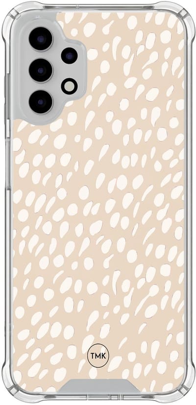Shockproof hoesje geschikt voor Samsung Galaxy A13 4G - Sand dots - Schokbestendig - Verhoogde randen - TPU case - Extra Sterke Back Cover - Gestipt - Transparant, Beige