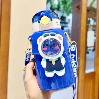 550ml Schattige Kinder Thermosbeker Cartoon Roestvrij Staal Kinder Thermische Waterfles Met Rietje Lichtgewicht School Waterbeker Tumbler 550ML