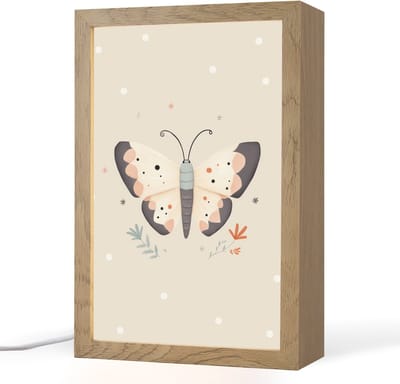 Nachtlampje 20x30 cm - Kinder lampje - Vlinder - Minimalistisch - Pastel - Stippen - Tafellamp kinderkamer - Slaapkamer lamp - Bedlamp kinderen - Kinderlampje stopcontact - Wandlamp babykamer - Nachtlampjes