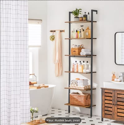 Ladderrek, Boekenkast met 6 Planken, Opbergkast voor Boeken, Decoraties, voor Woonkamer, Kantoor, Slaapkamer, 60 x 30 x 204.8 cm, Industriële Stijl