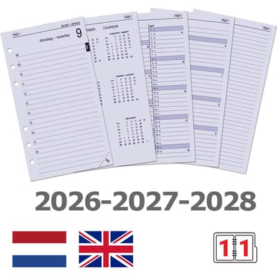 Kalpa 6211-26-27-28 170 x 95 mm Personal Planner-invoegingen 1 Dag per Pagina NL EN 2026 2027 2028