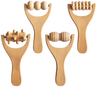 Houten Massage Rollers - Massage Apparaat - 4 stuks - voor Rug, Nek, Schouder, Gezicht, Voet & Lichaam