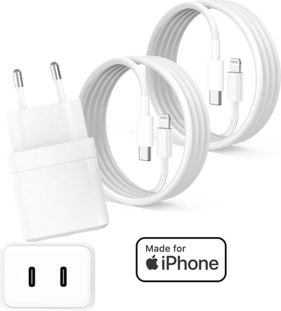 Dual usb C Adapter + 2x usb-C Naar Lightning Kabel - Apple MFI Certified - Snellader 2 Poorten + Oplader Geschikt voor Apple iPhone, iPad, AirPods Opladers