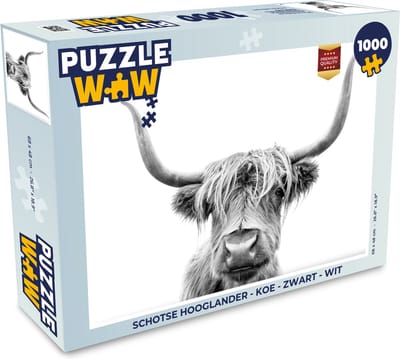 Puzzel Schotse hooglander - Koe - Zwart - Wit - Legpuzzel - Puzzel 1000 stukjes volwassenen