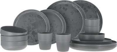 Travellife Palma Camping Serviesset dark grey 16-delig - met anti-slip - Keramiek look - Stevig en krasbestendig melamine
