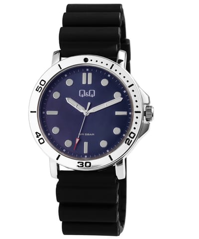 Q&Q Horloge Heren Analoog Rubber Band 44MM Donkerblauwe Wijzerplaat.