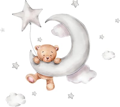 Muurstickers voor Kinderen met Beren, Sterren, Maan en Wolken - Decoratie voor Jongens en Meisjes in de Kinderkamer