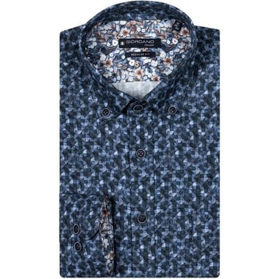 Giordano Overhemd Ivy Button-Down Abstract Fantasy Circles Triangles Twill Dark Navy / male