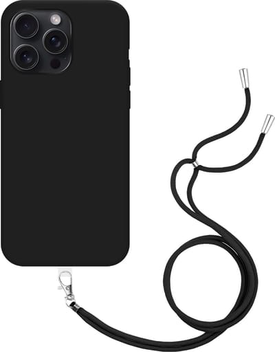 Cazy hoesje met koord geschikt voor iPhone 15 Pro Max Hoesje met Koord - Flexibele Case - Zwart
