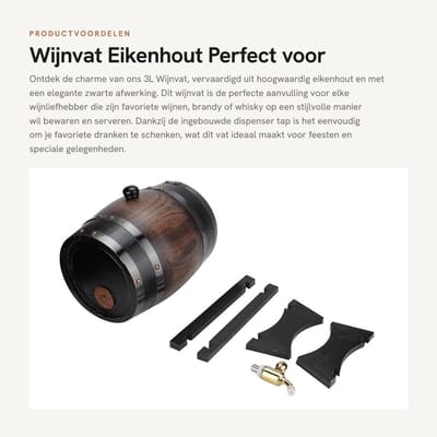 Dailygoods- Wijnvat 3L Zwart Eikenhout - Wijnvat Container - Eiken Vat - Wijnemmer met Dispenser - Decoratieve Houder - Geschikt voor Wijn/Cognac/Whisky - Drankvat