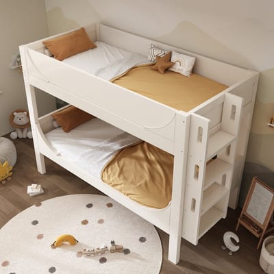 DESMIU Stapelbed 90x200 cm – Splitsbaar Kinderbed – Met Flexibele Ladder – Tot 2 Bedden – Voor Kinderen – Hout En Metaal – Wit – Zonder Matras
