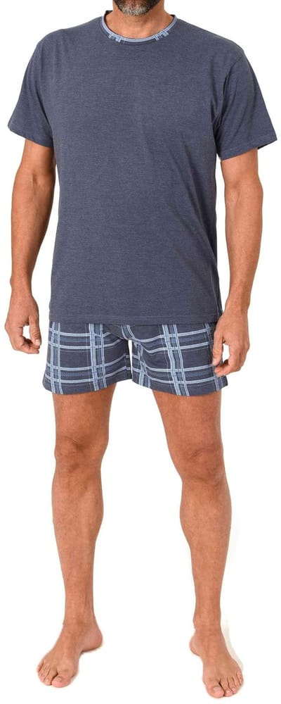 Normann pyjama met korte mouwen voor heren: Shorty-pyjama met geruite broek van jersey