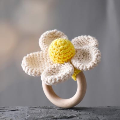 1 Stuk Baby Bloem Bijtring Voor Baby Schattig Rammelaar Houten Haakwerk Rammelaar Speelgoed Voor Kinderen Houten Baby Gym Montessori Kinder Speelgoed gray